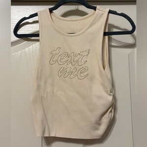 Aerie Beige Ribbed Tank Top with Embroidery